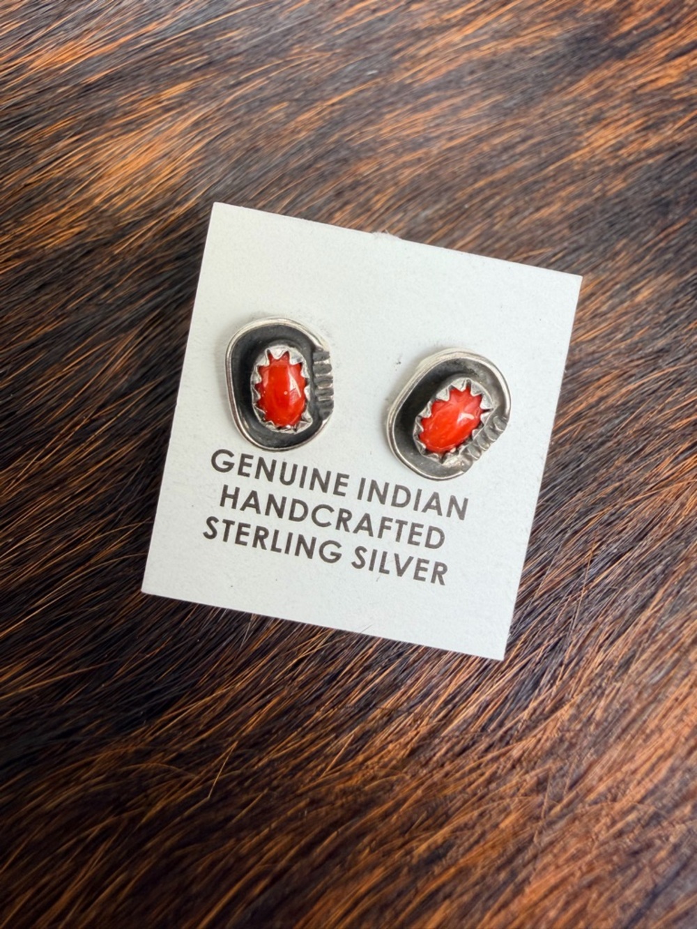 Native Handmade Red Coral Stud Earrings | 925 Sterling Silver | New Western
